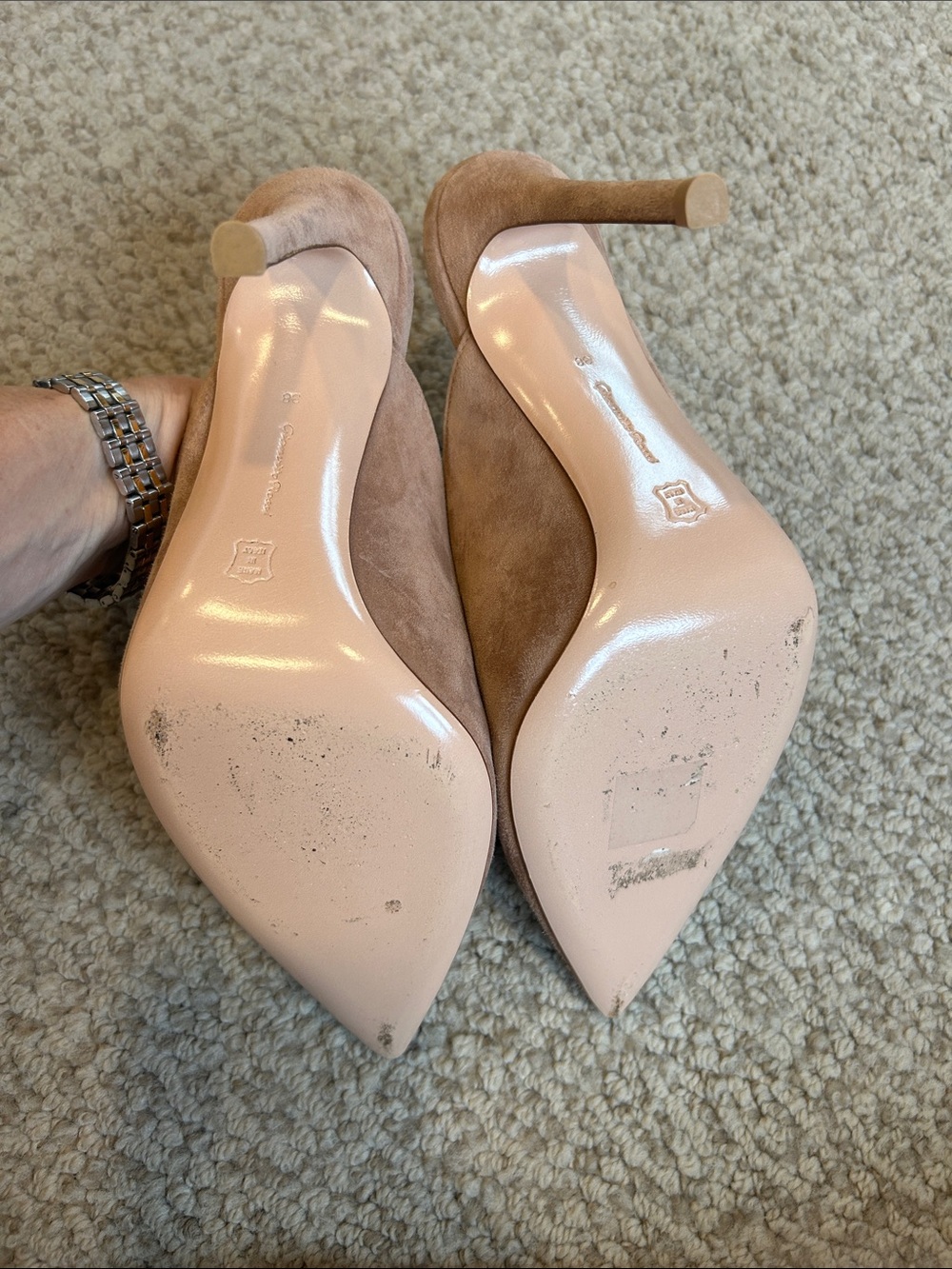 Excellent Condition Gianvito Rossi Dusty Rose Suede Pointed-Toe Mule Heels - Picture 4 of 8
